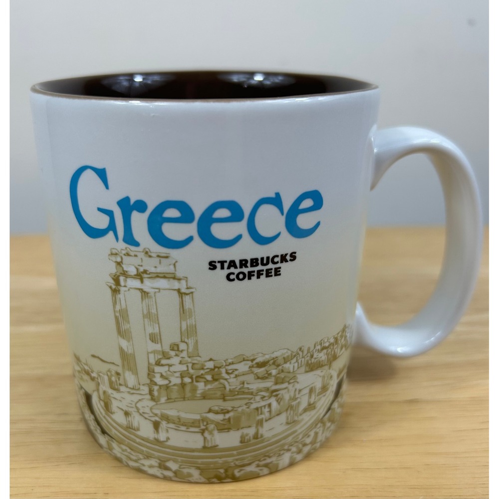 Starbucks Greece Mug 16oz White Brown Global Icon Series Coffee Cup Souvenir